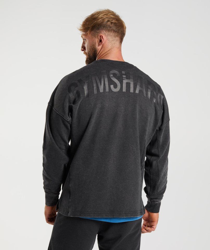 Men\'s Gymshark Power Washed Crew Sweatshirts Black | CA A381N7